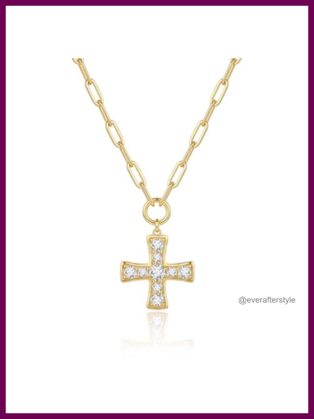 14K Gold Plated Cross Pendant Necklace with Cubic Zirconia